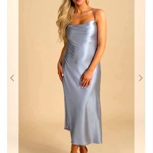 Silver Open Back Spaghetti Strapped Slip Dress